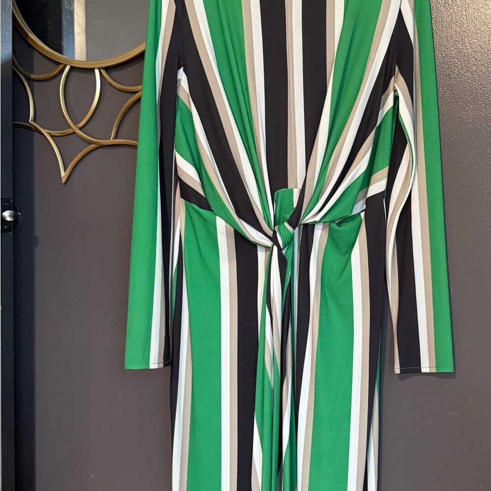 Zara Green and Beige Striped Top